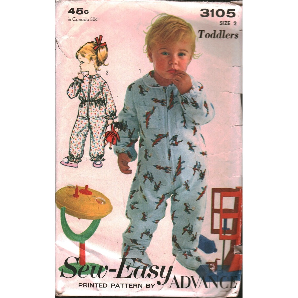 Vintage Advance 3105 Toddler Astronaut Suit Pajamas Sewing Pattern Size 2 DIY